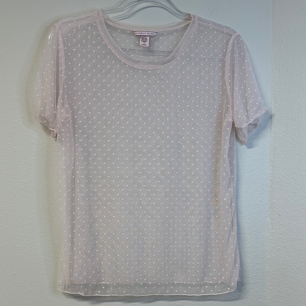 Victoria's Secret Sheer Blush Pink Polka Dot Blouse Size L